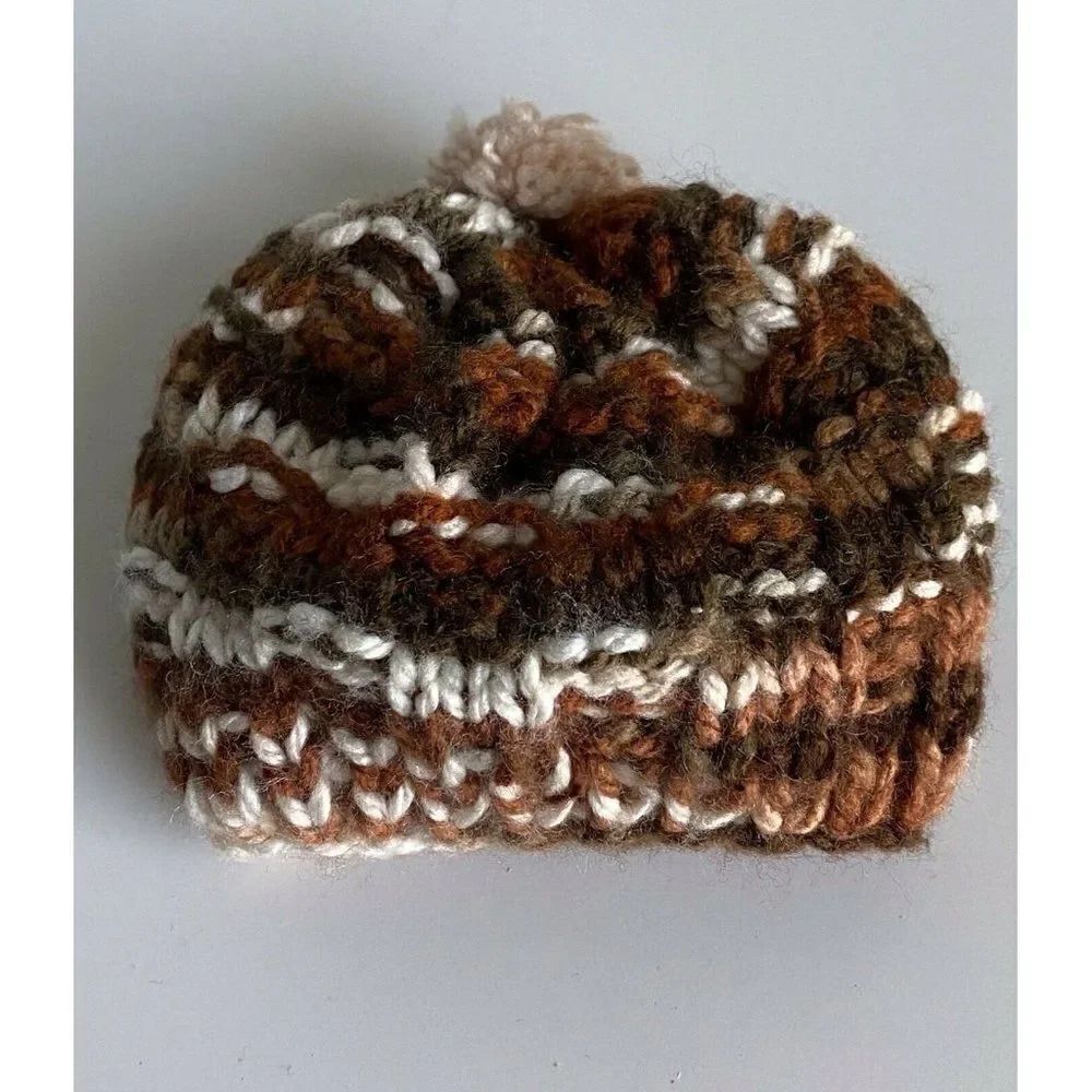Handmade Crochet Preemie Beanie Baby Newborn Hat Knitted Brown White New